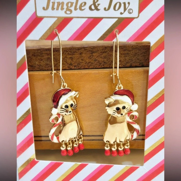 JINGLE & JOY Christmas Santa Cats Kittens Earrings with Moving Stocking Feet NWT - Picture 1 of 3